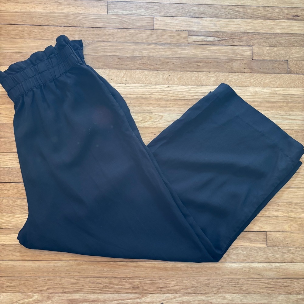 High Waisted Paper Bag Wide Leg Pants Black Women 14 Minimalist Office Big‎ Sur
